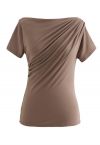 Ruched Front T-Shirt in Tan