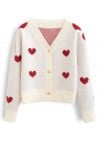 Soft Heart Cropped Knit Cardigan in Ivory