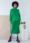 Embossed Texture Knit Pencil Skirt in Green