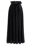 Tie-Waist Pleated Wide Leg Pants in Black