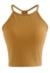 Halter Neck Racer Back Ribbed Top in Pumpkin