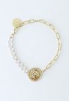 Pearl Golden Coin Paperclip Spliced Bracelet