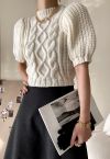 Bubble Sleeve Braided Ribbed Sweater