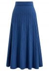 Zigzag Pleated Knit Skirt in Indigo