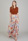 Colorful Blossom Printed Chiffon Maxi Skirt in Light Yellow