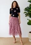 Dots Full Ruffled Tulle Skirt in Mauve