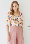 Grapefruit Print Embossed Wrap Crop Top