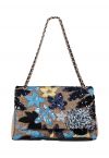 Sequin Floral Embroidered Shoulder Bag in Blue