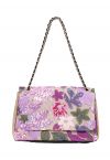 Sequin Floral Embroidered Shoulder Bag in Violet