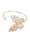 Hollow Out Butterfly Pearl Bangle Bracelet in Gold