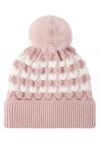 Color Block Pom-Pom Beanie Hat in Pink