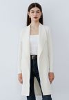 Lapel Open Front Quilted Cotton-Blend Coat in Ivory