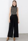 Cross Waist Pleated Straight-Leg Pants in Black