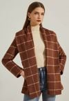 Check Open Front Wool-Blend Coat in Brown