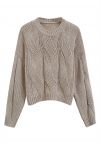 Casual Elegance Cable Knit Sweater in Light Tan