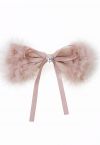 Heart Rhinestone Fuzzy Bowknot Hair Clip in Pink