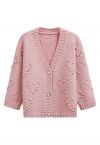 Pom-Pom Hearts Button Down Knit Cardigan in Pink