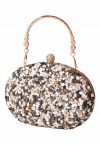 Full Beaded Rhinestone Oval Clutch in Grey