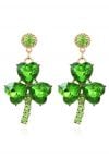 Green Rhinestone Clover Earrings