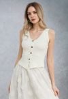 Cutout Back Buttoned Sleeveless Knit Top in White