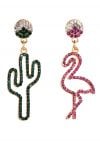 Cactus and Flamingo Rhinestone Earrings