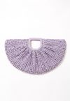 Semicircle Woven Straw Handbag in Lilac