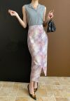 Tie Dye Asymmetric Front Slit Skirt in Lavender