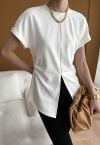 Ruched Split Hem T-Shirt in White