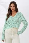 Bohemian Flair Crochet Cardigan in Mint