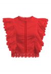 Crochet Trim Sleeveless Cotton Top in Red