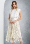 Loveliness 3D Butterfly Embroidered Mesh Tulle Midi Skirt in Cream