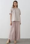 Wide Leg Roll-Hem Pleated Pants in Dusty Pink