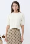 Tie-String Back Ribbed Knit Sweater in Cream