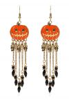 Spooky Pumpkin Skull Tassel Earrings