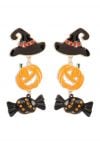 Witch Hat Pumpkin Candy Earrings in Black