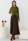 Plaid Lovely Irregular Fake Flap Maxi Skirt in Brown