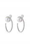 Geometric Pearl Rhinestone Earrings in Silver