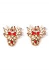 Golden Deer Rhinestone Oil Spill Earrings in Red Bow