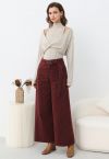 Classic Belted High-Waist Wide-Leg Jeans in Burgundy