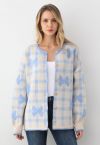 Bowknot Jacquard Check Buttoned Knit Cardigan in Baby Blue