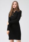 Cafe Time Wavy Wrap Knit Dress in Black