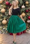 Bowknot Waist Pleated Midi Skirt in Emerald