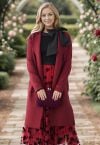 Classy Open Front Knit Coat in Burgundy