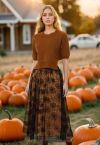 Cobweb Mystique Mesh Tulle Midi Skirt in Pumpkin