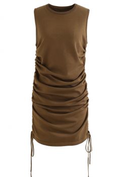Drawstring Side Sleeveless Dress in Caramel