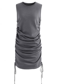 Drawstring Side Sleeveless Dress in Grey