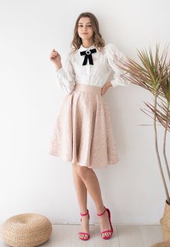 Marble Jacquard Pockets Midi Skirt in Pink