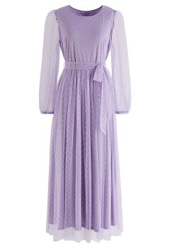 Lovely Dotted Mesh Maxi Dress in Lilac