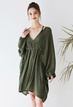 Batwing Sleeves V-Neck Tunic in Army Green