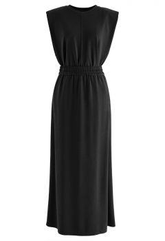 Effortless Pad Shoulder Sleeveless Top and Maxi Skirt Set in Black